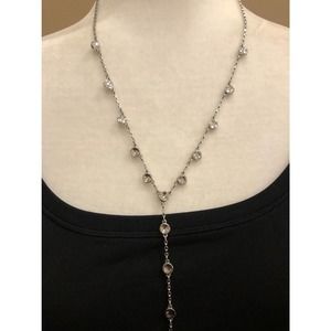 White House Black Market Long Silver Tone Necklace with Circle Accents